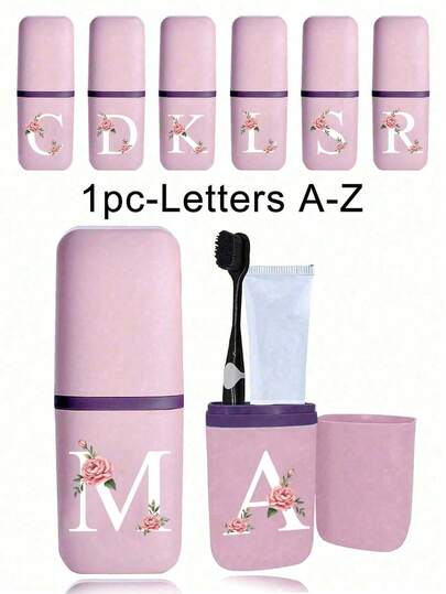 Portable Travel Toothbrush Case, Decorated With A-Z Letters And Floral Patterns, Bathroom Supplies, Outdoor Travel Toothbrush And Toothpaste Storage Box, Letter Series Printed Dust-Proof Organizer Box, Travel Essentials, Back To School Supplies, Camping Necessity For Vacation, Summer Holiday Supplies, Bathroom Accessories, Home Goods, Storage Items