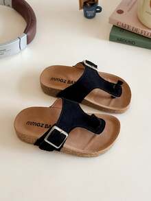 婴儿极简人字拖，婴儿平底舒适拖鞋 - 黑色 - 查看 2