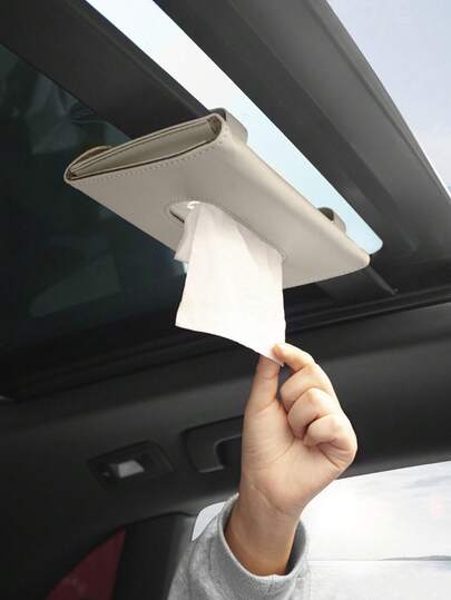Caja de pañuelos para visera de sol de coche de cuero, soporte colgante creativo para pañuelos, accesorios interiores de coche, estuche colgante multifuncional práctico y de alta gama minimalista para pañuelos, decoración de coche, conveniente y ahorra espacio
