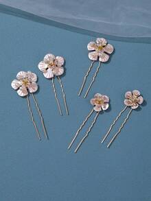 5pcs Women's Elegant Gold Flower Crystal Hair Clips Set, Wedding Party Hairstyle Accessories - Gold - View 2
