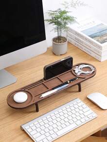 1pc Wooden Desktop Organizer Stand, Monitor Riser, Phone Holder, Desktop Storage Tray, Computer Monitor Elevated Rack, Minimalist Desk Decor, Office Supplies Organizer, Workspace Decoration, Study Desk Organizer, Keyboard Holder, Modern Desktop Storage - Style a - View 7