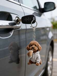 2D可爱棕色泰迪狗喝珍珠奶茶图案钥匙扣，美观宠物狗奶茶杯钥匙扣，适合情侣、狗主人、生日、母亲节、开学礼物，经久耐用且轻便，可用于汽车、手机、背包、钱包装饰 - 彩色 - 查看 7