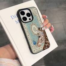 1pc TPU Material Vintage Floral Deer & Butterfly Pattern Phone Case, Compatible With Apple 17 Pro Max/17/16 Pro Max/15/13/12/11, S20 FE/A15/S24/A55, Note 11/Note 12/Note 13 Pro, Full Coverage Anti-Fall Soft Protective Cover,International Version, Not The Domestic Version - Black - View 3