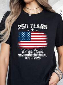 USA 250th Anniversary T-Shirt - July 4 2026 Date, 250 Years Of Freedom, Casual Tee Suitable For US Independence Day Outfit, Birthday America Shirt, Comfortable For Parades, Picnics & Daily Wear - 黑色 - 查看 11