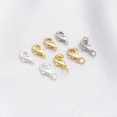 10/20/50pcs/Pack Stainless Steel Lobster Clasp Connector, Gold Plated With Open Ring, Suitable For Bracelet, Necklace, Anklet, DIY Jewelry Making Supplies