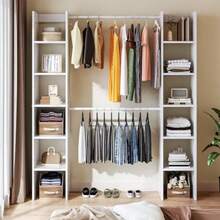 Perchero para Ropa Armario armable para Ropa Armario para Ropa con Dos Filas de Compartimentos de Almacenamiento 155 x 30 x 181 cm Blanco - Blanco - Ver 5