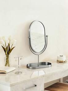 1PC Exquisite Nordic Light Luxury Style Desktop Vanity Mirror, Oval, Round Optional, Creative Metal Frame, Bottom With Storage Tray, Can Place Lipstick, Cosmetics, Jewelry, Jewelry, Perfume, Makeup Brush, Aromatherapy Products, Etc. - Multicolor - View 7