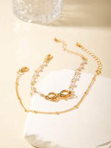2件套时尚百搭金属珍珠蝴蝶脚链，日常叠戴的精美礼物 - 30207-ank-G - 查看 6