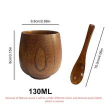 Natural Wood Cup & Spoon Set - 130ml Handcrafted Wooden Mug For Coffee, Tea, Milk, Ideal Gift - Random Color - View 3