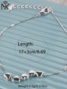 SYMFNY 925 Silver Plain Heart Bracelet, Cute & Versatile Design, Women's Valentine's Day Gift, Fashionable Jewelry For Daily, Party, Vacation - Silver - View 3