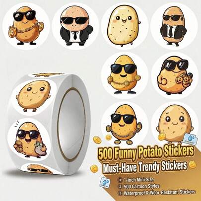 JOERBABU the little kangaroo Bobbie 500pcs/Roll Cartoon Potato Stickers, Ideal Small Gifts. Suitable For Gift Decoration, Water Bottle Decoration, School Rewards, Stationery Decoration, Holiday Gifts And Other Preferred Product Decorations