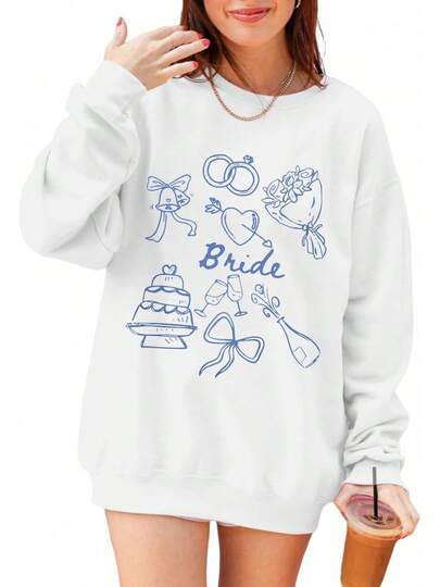 Bride Sweatshirt Mrs Fiancee Engaged Sweatshirts Oversized Long Sleeve Shirts Bachelorette Wedding Party Gifts Casual Crew Neck Bridesmaid Tops Perfect For Bridal Shower