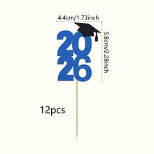 12/24pcs Glitter 2025 Graduation Cap Cupcake Toppers, 2025 Graduation Cap Cupcake Picks, Suitable For 2025 Graduation Theme Party Cake Decorations - Multicolor - View 16