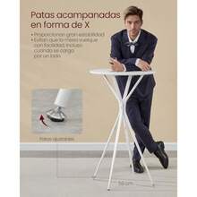 VASAGLE Mesa de Bar Mesa Redonda de cóctel Mesa de Bar de Alta Calidad para Cocina Comedor Bar en casa Sala de Estar 23.6 x 23.6 x 41.3 Pulgadas Marco de Metal Estilo Moderno Blanco Nube y - Blanco nube blanco mate - Ver 5