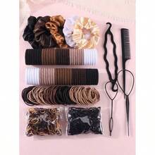 NEW1159pcs/Set Basic Fashion Hair Accessories Kit: Includes Satin Scrunchies For Elegant Slouchy Styles Multi-Color Hair Ties And Practical Styling Tools Like Comb - Suitable For Girls And Women Satisfying Daily Needs. Easy To Create Simple Ponytails Fancy Buns Or Creative Hairstyles Practical And Useful! School Stuff Gifts Hair Bobbles Hair Bands Head Accessories - 彩色 - 查看 2