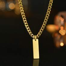 1 Pc Custom Name Stainless Steel Cuban Chain Square Pendant Necklace - Multicolor - View 8