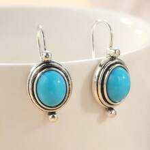 Vintage Turquoise Pendant Earrings, Bohemian Elegant Jewelry Gift For Weddings, Parties, Luxurious Minimalist Design, Ideal For Anniversary, Birthday, Party And Evening Wear - Silver - View 5