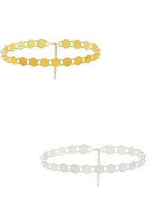 1 chiếc dây đeo eo bằng kim loại hình đồng xu, dây đeo tròn phù hợp cho nữ giới đeo hàng ngày. - Dây thắt lưng - Xem 1