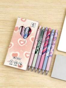 6pcs Set Soft Orange Knot Series Stationery Pens For Girls, Including 1 Retractable Pen, 1 Fresh Gentle Ballpoint Pen, 1 Minimalist Girly Retractable Pen, 1 Black Exam Pen, 1 Fountain Pen - Heart-shaped Ballpoint Pen - View 4