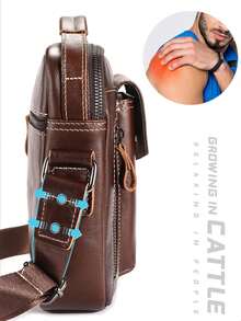 Men's Genuine Leather Retro Shoulder Bag, Casual Fashionable Handbag, Multifunctional Stylish Crossbody Bag, Suitable For Daily Travel Use, Fashionable Gift For Men Old Money Streetwear - Maroon - View 5