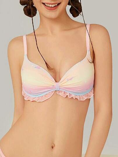 女士多巴胺彩色蝴蝶无钢圈加厚聚拢文胸，薄款无缝文胸 [适合小胸]