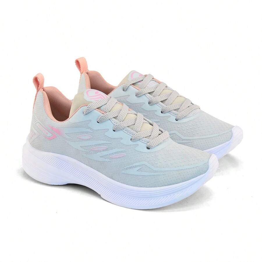Women's Comfortable, Lightweight, Breathable Athletic Shoes For Gym And Walking - Abu-abu/Merah Muda - View 1