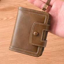 1pc Men's Short Wallet, Multi-Card Slots, Snap Button, Zipper Coin Pouch, Tri-Fold Bifold Wallet, Multifunctional Business Casual - Brown - View 8