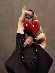 黑色爱心元素 1 件装创意红色爱心串珠手机挂绳ins风甜美别致爱心吊坠钥匙扣生日礼物春季婚礼 - 黑色 - 查看 1