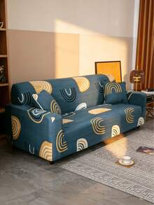 1pc Elastic Sofa Cover, All Inclusive Polyester Fiber Sofa Cover, Knitted Milk Silk All Season Universal Sofa Cover - Blue - View 1