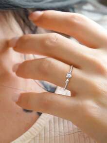 1 pieza Anillo de corazón romántico de plata de ley 925, anillo de nudillo de diseño trenzado versátil, anillo con forma de corazón personalizado y delicado, regalo dulce para mujeres - amar - Ver 5