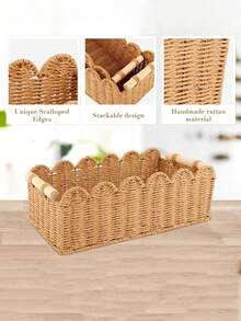[Us-Based Shipping]1pc Woven Storage Basket, Fan-Shaped Edge Design, Handheld Storage Basket, Suitable For Toilet Tank Top Shelf, Bathroom, Living Room, Bedroom, Vanity, Home Decor, Bathroom Accessories, Desktop Organization & Storage, Halloween Gift Basket, Holiday Decor & Gift Basket, Ideal Gift Basket Storage Organizer Bathroom Essentials House Essentials Cruise Essentials Travel Containers Bathroom Storage Kitchen Organization And Storage Dorm Room Essentials College Storage Basket Storage Containers Bathroom Organization And Storage Makeup Brush Holder Vacation Essentials CubesLand Scalloped Edge Toilet Paper Storage Basket, Living Room Home Cozy Decor Basket, Paper Rope Small Baskets For Over Toilet Storage Shelf, End Table, Shelves, With 2 Wooden Handles, Beige - Xem 6
