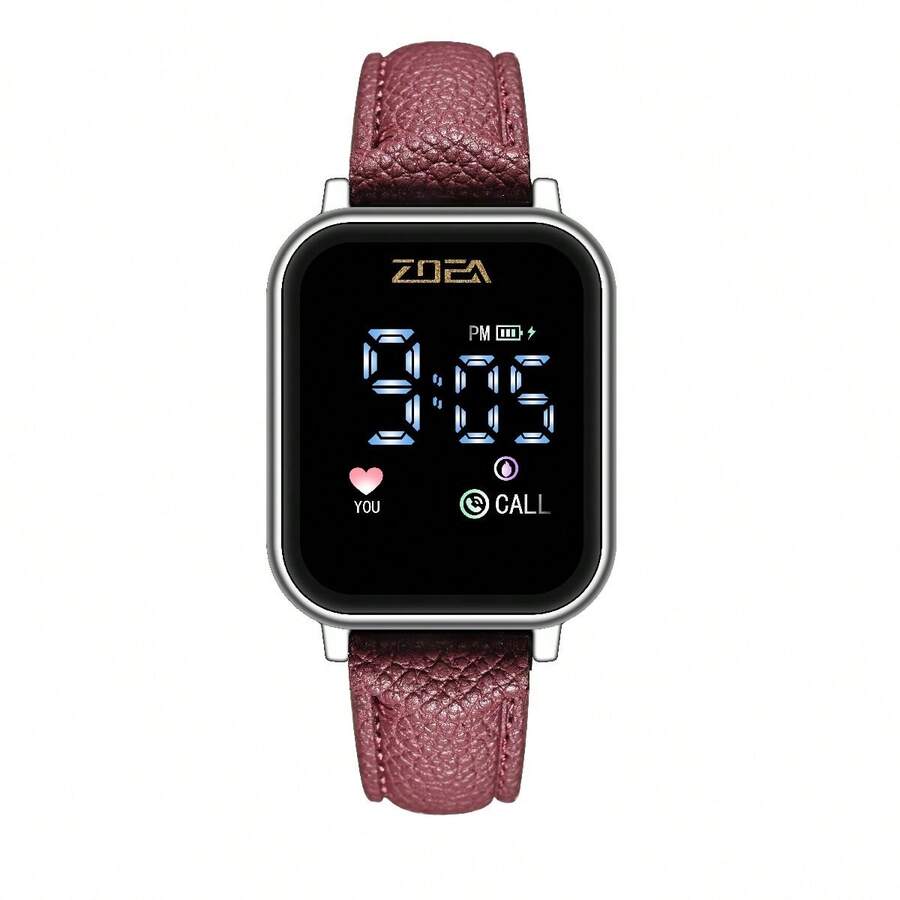 ZOEA Couple Digital Watches - 紅酒帶/銀盒 - 查看 1