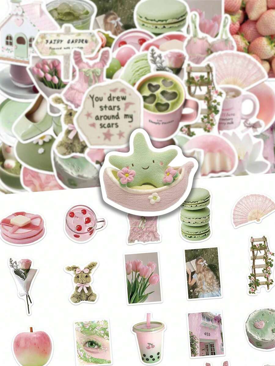 50pcs Early Summer Maiden Dream Stickers Aesthetic Vibes For Journal, Phone Case, Tablet, Water Bottle, Desk, Helmet, Bike, Luggage, Waterproof Decals - Multicolor - View 1