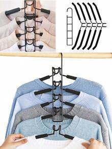 5-In-1 Space Saving Clothes Hanger With Detachable Pant Rack & Non-Slip Foam - Durable Metal Organizer For Shirts, T-Shirts, Etc. - Black - View 5