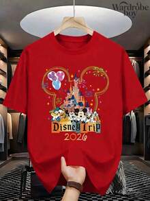 Disney Printed T-Shirt,  Disneyland T-Shirt, Disney Family Vacation T-Shirt, Unisex,High-Quality Pure Cotton T-Shirt,Suitable For All Seasons, Comfortable And Breathable| Exquisite Design | The Best Choice For Giving Gifts - Đỏ - Xem 2