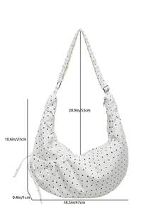 日系时尚藏蓝色波点单肩包，褶皱蝴蝶结拉链斜挎包，轻便可折叠手提包，适合上学/学院/休闲场合，新月休闲风 - 彩色 - 查看 13