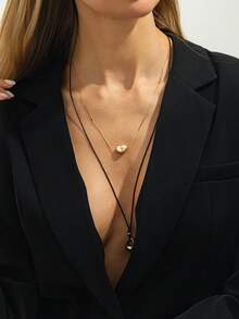 1 pieza Collar colgante minimalista y elegante con cadena fina, línea de cera y gota de agua con diseño geométrico, de uso multicapa, lujoso, adecuado para boda, fiesta, vacaciones, casual, estilo callejero, mujeres y parejas, regalo de cumpleaños y festividades - collar - Ver 4