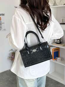 Retro Small Square Bag. New Women's Bag. Fashion Crocodile Pattern Minimalist Handbag. Shoulder Crossbody Bag - Multicolor - View 2