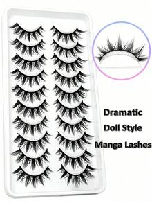 10 Pairs Manga Fairy Style Spiky Anime Lashes Natural Novice Makeup For Daily Dating Bride Clear Band False Eyelashes Comfortable To Wear Upper Lash Realistic Eyelash Full Strip Lashes Lasting Volume Popular Makeup Beauty Strip Lashes, Lashes, Eyelashes, Fake Lashes - 黑色 29 - 查看 5