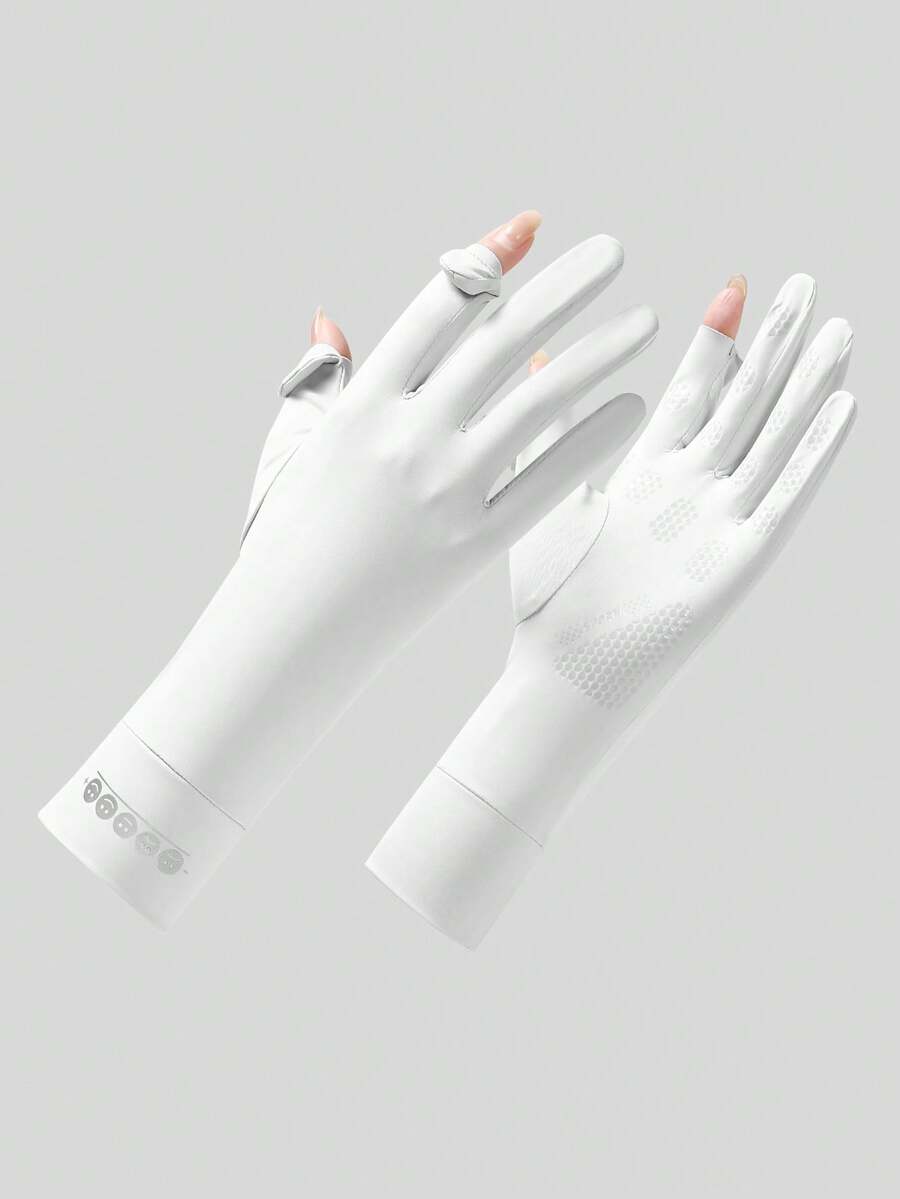 1 Pair Silicone Anti-Slip Fingerless Gloves With Flip Cover, Breathable Mesh, Smooth Texture, Fashionable High-End Outdoor Travel Gloves - White - View 1