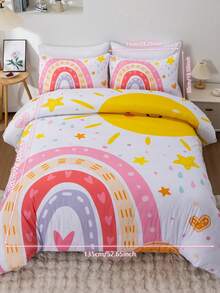 3 件高清数码印花床上用品套装，蝴蝶和彩虹羽绒被套套装，双人床尺寸，卡通云朵床上用品羽绒被套，包括 1 个无内芯羽绒被套和 2 个无内芯枕套，柔软超细纤维适用于卧室/宿舍（男孩/女孩宿舍床上用品） - 彩色 - 查看 14