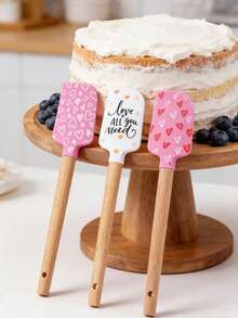 1pc Heart-Shaped Cake Spatula Set, Non-Stick Silicone Scraper, Valentine's Day Pattern, Heat-Resistant Baking & Cooking Utensil - Multicolor - View 4