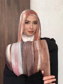 New Arrival Spring/Summer Modest Hijab Asymmetrical Tie-Dye Tie Dye Striped Gradient Muslim Headscarf, Soft And Breathable Modal Hijab Shawl - Multicolor - View 9