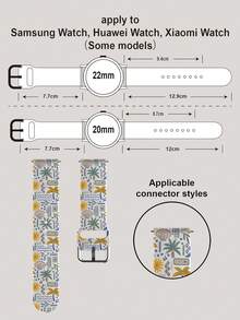 1条贝壳花棕榈树图案柔软弹性透气替换表带，兼容三星、荣耀智能手表，尺寸可选38mm、40mm、41mm、42mm、46mm、45mm、44mm、49mm，适合海滩度假，印花图案日常休闲硅胶表带，兼容苹果手表Ultra SE/11/10/9/8/7/6/5/4/3/2/1 - 彩色 - 查看 7