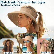 Women's Wide Brim Hat, Foldable Beach Ponytail Hat, Travel Protective Cap - 彩色 - 查看 8