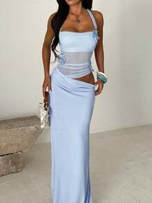 WOWDARK 夏季连衣裙，性感镂空花卉露背优雅派对礼服，适合情人节、约会、聚会、派对、旅行、度假、海滩婚礼等场合。 - 藍色 - 查看 10