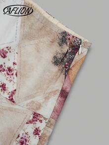 Aflion 女士新款春夏棕黄格纹印花腰部不对称下摆中长裙 - 复古休闲连衣裙，适合约会、派对、日常休闲、学院风、度假、音乐节和周末出游 - 彩色 - 查看 8