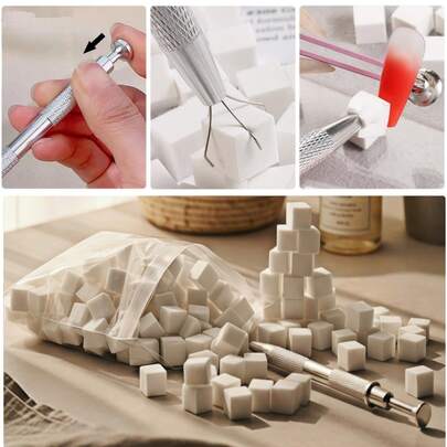 50/100/300/500Pcs Professional Ombre Aura Nail Art Kit Soft Sponges With Grabbing Pen Manicure Accessories