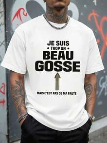 Lustiges T-Shirt mit französischem Slogan, weiche Baumwolle, Rundhalsausschnitt, bequeme Passform, einzigartiger Grafikdruck, Neu eingetroffen - Weiss - Übersicht 1