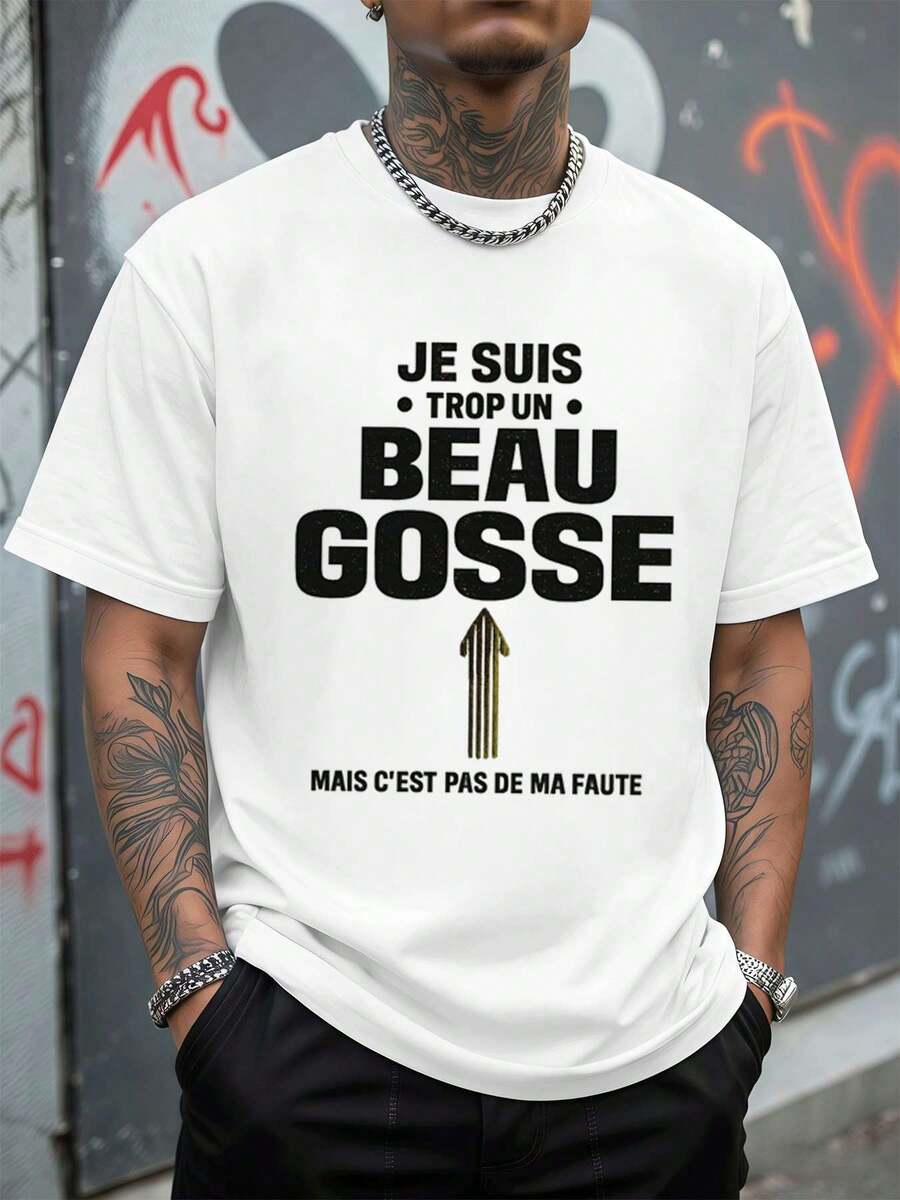 Lustiges T-Shirt mit französischem Slogan, weiche Baumwolle, Rundhalsausschnitt, bequeme Passform, einzigartiger Grafikdruck, Neu eingetroffen - Weiss - Übersicht 1